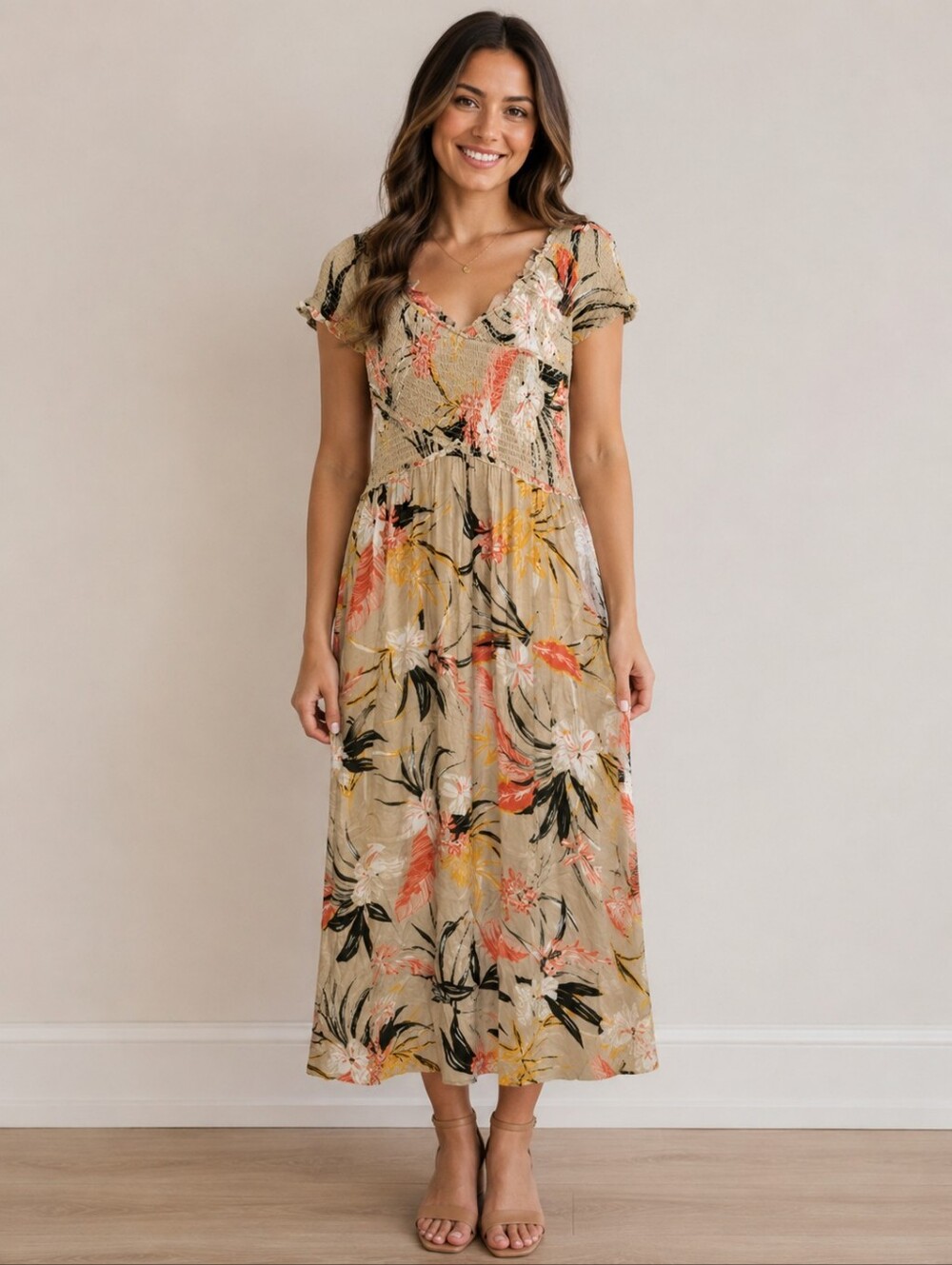 Patrons of Peace‎ NEW Womens M Floral Midi Dress Hawaiian Tropical